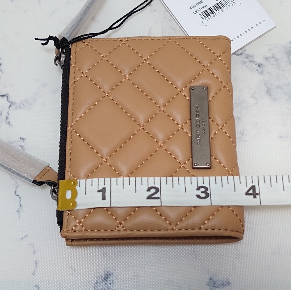 Kurt Geiger B Mini Purse Quilted Leather Coin & Card Case Camel - Picture 8 of 8